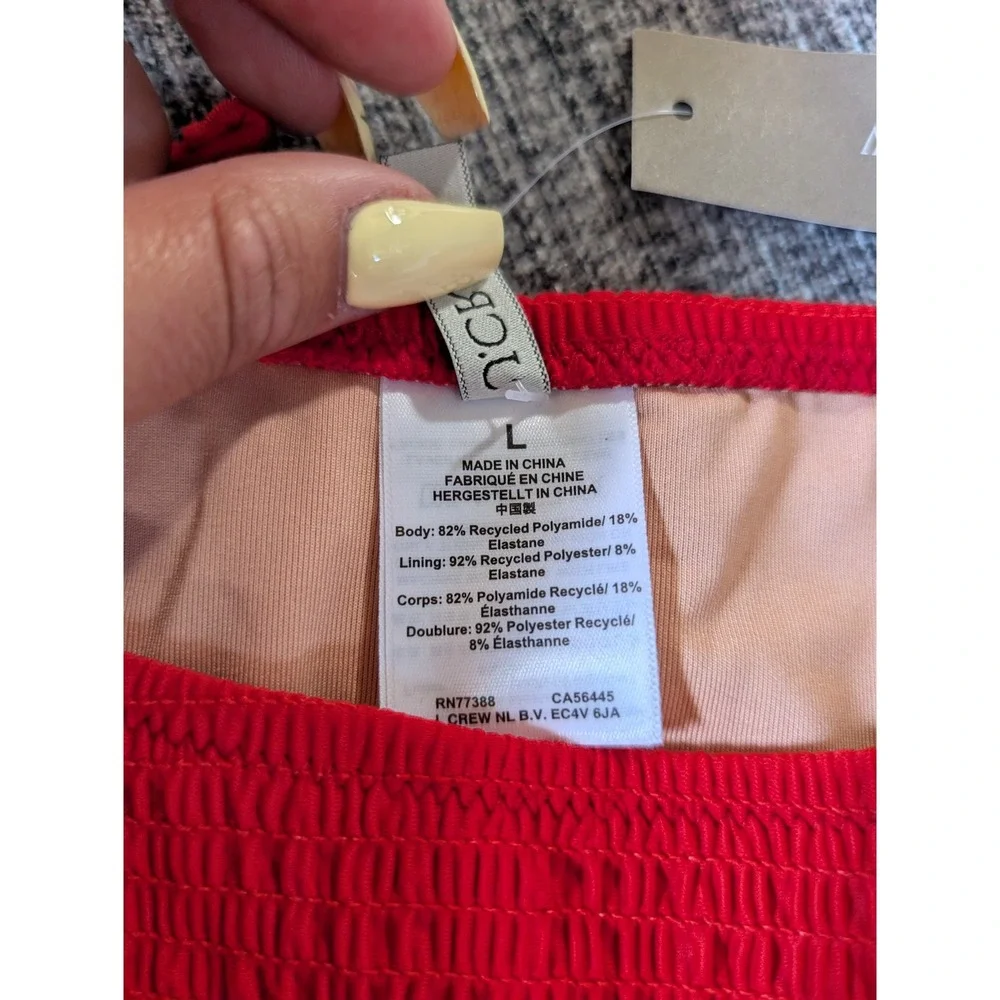 J. Crew Red Smocked‎ Side-Tie Bikini Bottom Swimsuit L NEW